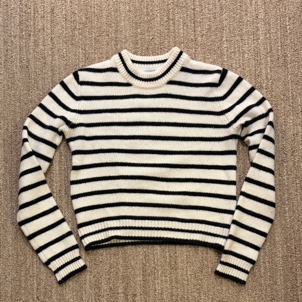 La Linge Cashmere Black and Cream Striped Sweater